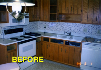  The old counters and kitchen cabinets before the work, and THEN... 