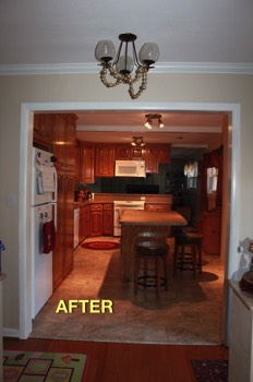  Here's the new, spacious kitchen after the wall was removed as part of the complete remodel (including new countertops, cabinets, flooring, lighting, painting)! 